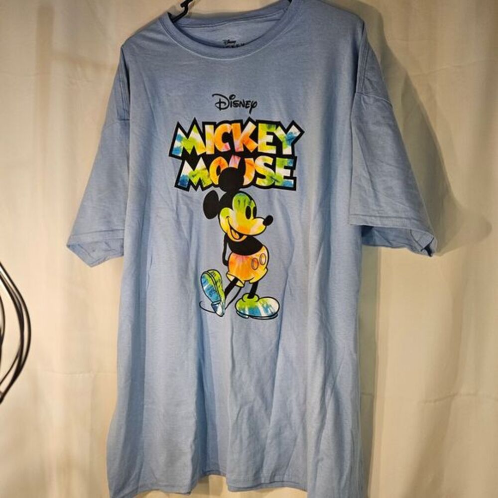 Disney Mickey Mouse Colorful Graphic T-Shirt Light Blue Casual‎ Tee 2XL